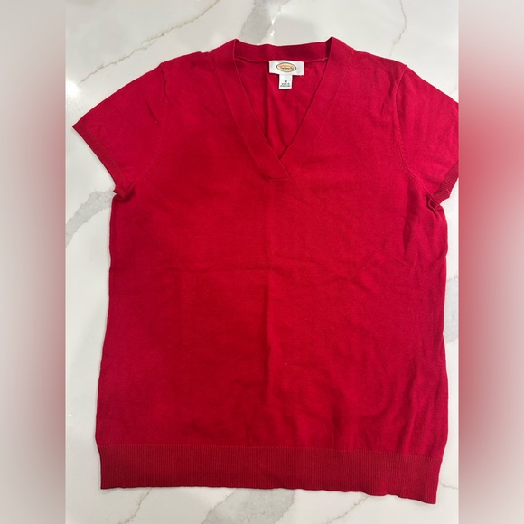 Talbots Bold Red V-Neck Short Sleeve Tee - Picture 1 of 5